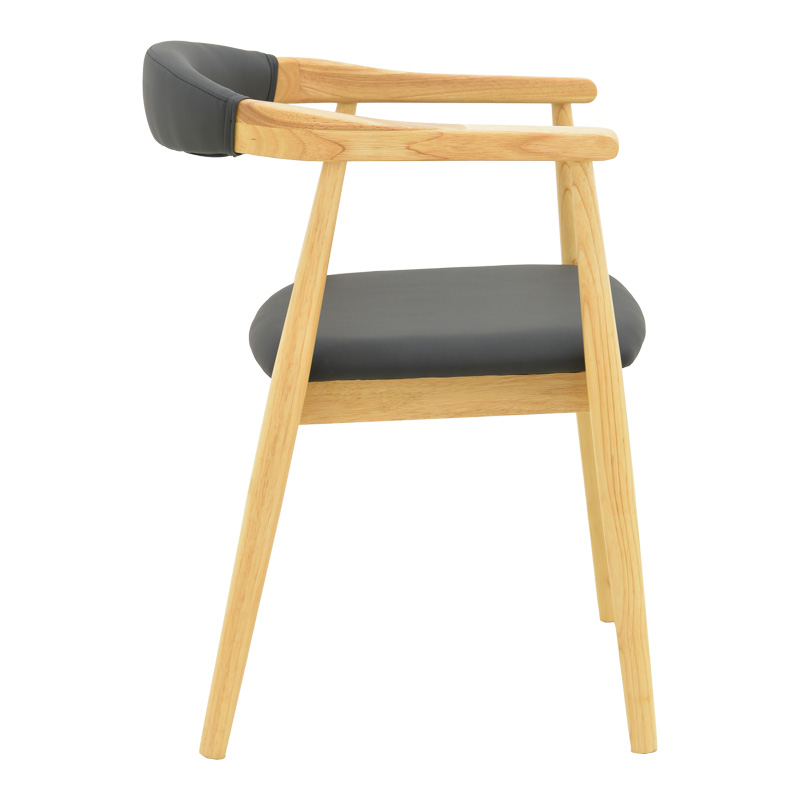 Πολυθρόνα Sandi pakoworld rubberwood σε φυσική απόχρωση με μαύρο pu μαξιλάρι 50x60x80εκ | 2 τμχ