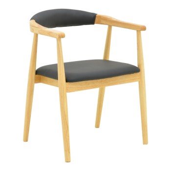 Πολυθρόνα Sandi pakoworld rubberwood σε φυσική απόχρωση με μαύρο pu μαξιλάρι 50x60x80εκ | 2 τμχ