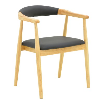 Πολυθρόνα Sandi pakoworld rubberwood σε φυσική απόχρωση με μαύρο pu μαξιλάρι 50x60x80εκ | 2 τμχ