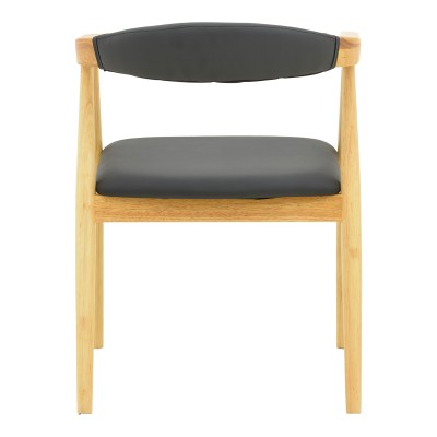 Πολυθρόνα Sandi pakoworld rubberwood σε φυσική απόχρωση με μαύρο pu μαξιλάρι 50x60x80εκ | 2 τμχ