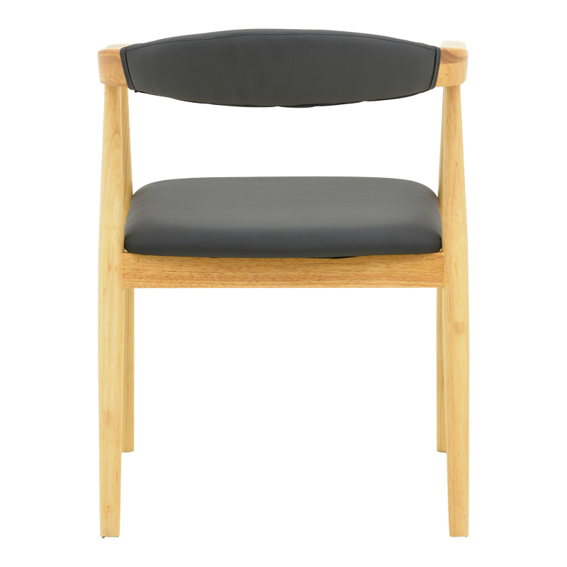 Πολυθρόνα Sandi pakoworld rubberwood σε φυσική απόχρωση με μαύρο pu μαξιλάρι 50x60x80εκ | 2 τμχ