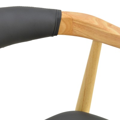 Πολυθρόνα Sandi pakoworld rubberwood σε φυσική απόχρωση με μαύρο pu μαξιλάρι 50x60x80εκ | 2 τμχ