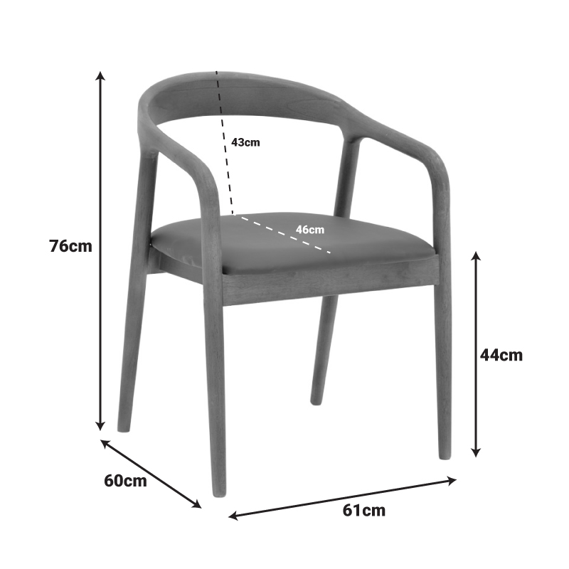 Πολυθρόνα Hogie pakoworld rubberwood καρυδί- μαύρο pu μαξιλάρι 61x60x76εκ | 2 τμχ