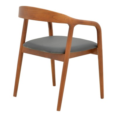 Πολυθρόνα Hogie pakoworld rubberwood καρυδί- μαύρο pu μαξιλάρι 61x60x76εκ | 2 τμχ