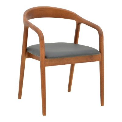 Πολυθρόνα Hogie pakoworld rubberwood καρυδί- μαύρο pu μαξιλάρι 61x60x76εκ | 2 τμχ