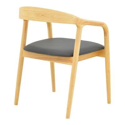 Πολυθρόνα Hogie pakoworld rubberwood σε φυσική απόχρωση με μαύρο pu μαξιλάρι 61x60x76εκ | 2 τμχ