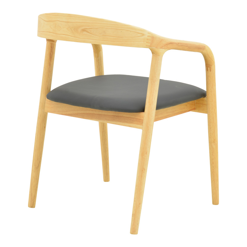 Πολυθρόνα Hogie pakoworld rubberwood σε φυσική απόχρωση με μαύρο pu μαξιλάρι 61x60x76εκ | 2 τμχ