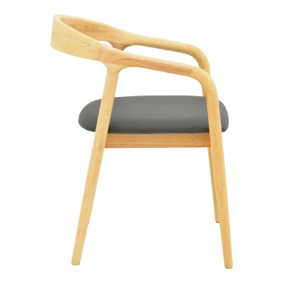 Πολυθρόνα Hogie pakoworld rubberwood σε φυσική απόχρωση με μαύρο pu μαξιλάρι 61x60x76εκ | 2 τμχ