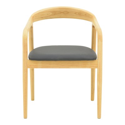 Πολυθρόνα Hogie pakoworld rubberwood σε φυσική απόχρωση με μαύρο pu μαξιλάρι 61x60x76εκ | 2 τμχ