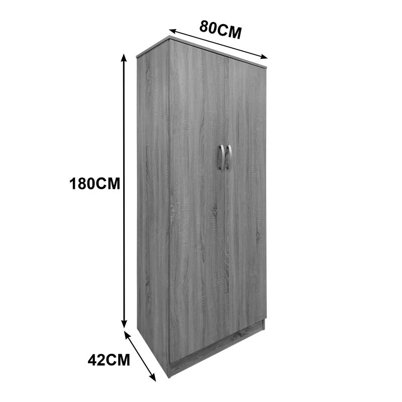 Ντουλάπα δίφυλλη Athos pakoworld σε sonoma-λευκή απόχρωση 80x42x180εκ