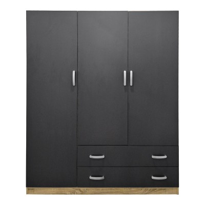 Ντουλάπα τρίφυλλη με 2 συρτάρια Alvia pakoworld sonoma-ανθρακί 150x51x180εκ