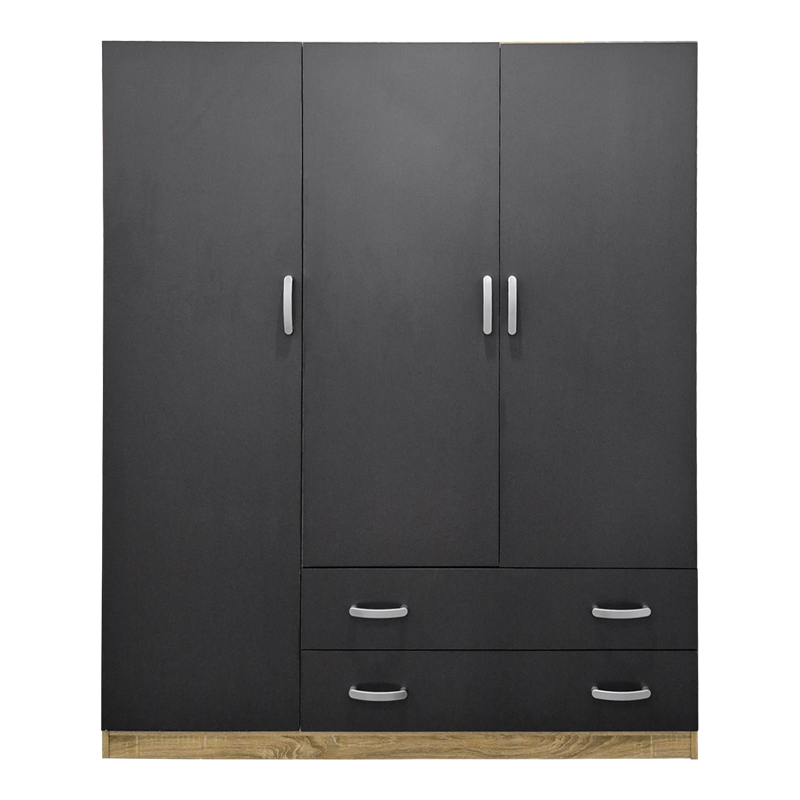 Ντουλάπα τρίφυλλη με 2 συρτάρια Alvia pakoworld sonoma-ανθρακί 150x51x180εκ