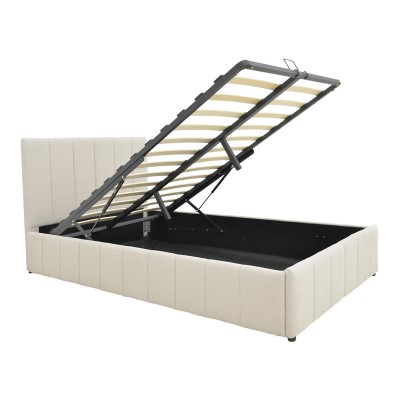 Κρεβάτι Snuggle pakoworld με αποθηκευτικό χώρο ύφασμα μπεζ 120x200εκ