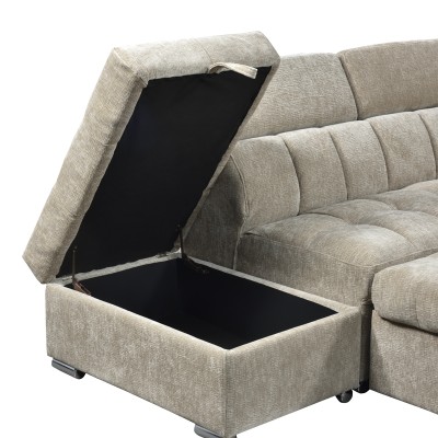 Γωνιακός καναπές-κρεβάτι αριστερή γωνία Nuvora pakoworld με αποθηκευτικό χώρο μπεζ ύφασμα 244x225x79εκ