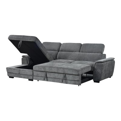 Γωνιακός καναπές-κρεβάτι δεξιά γωνία Dreamora pakoworld με αποθηκευτικό ύφασμα ανθρακί 270x167x82εκ