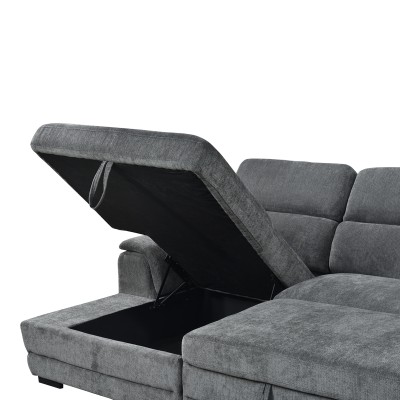 Γωνιακός καναπές-κρεβάτι δεξιά γωνία Dreamora pakoworld με αποθηκευτικό ύφασμα ανθρακί 270x167x82εκ