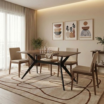 Τραπέζι Ezali pakoworld mdf καρυδί με μαύρα μεταλλικά πόδια 140x80x75εκ