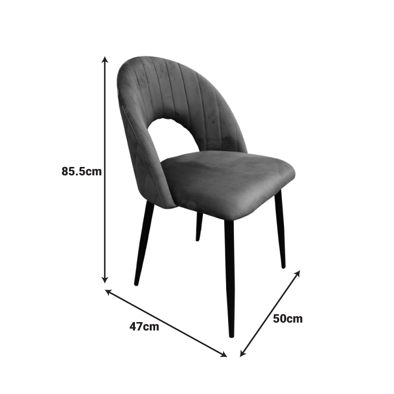 Καρέκλα Lovingo pakoworld βελούδο γκρι με μαύρα μεταλλικά πόδια 50x47x85.5εκ | 2 τμχ