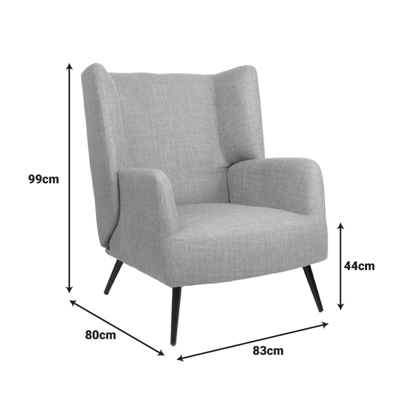 Πολυθρόνα Mareta pakoworld γκρι-μπεζ ύφασμα με πόδι σε μαύρη απόχρωση 83x80x99εκ