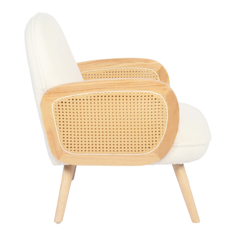 Πολυθρόνα Stedy pakoworld λευκό μπουκλέ ύφασμα με πόδι σε φυσική απόχρωση 78x64x82εκ