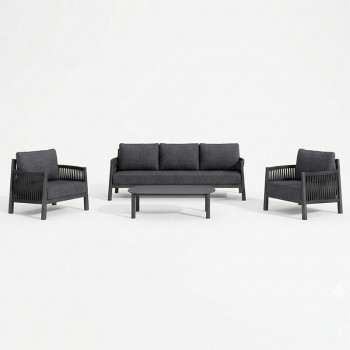 Σαλόνι εξωτερικού χώρου Feralda pakoworld ανθρακί αλουμίνιο-rope με ύφασμα σε ανθρακί απόχρωση