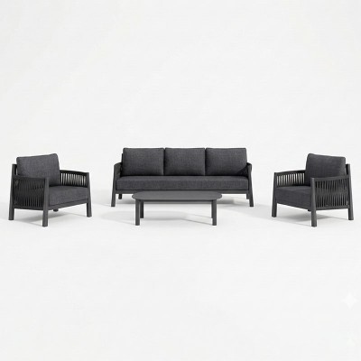 Σαλόνι εξωτερικού χώρου Feralda pakoworld ανθρακί αλουμίνιο-rope με ύφασμα σε ανθρακί απόχρωση