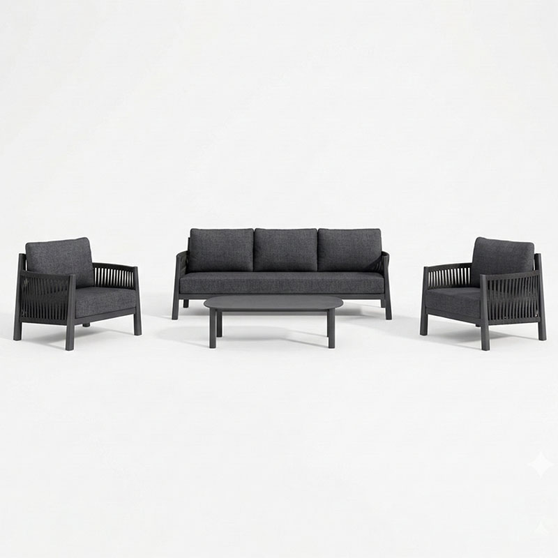 Σαλόνι εξωτερικού χώρου Feralda pakoworld ανθρακί αλουμίνιο-rope με ύφασμα σε ανθρακί απόχρωση