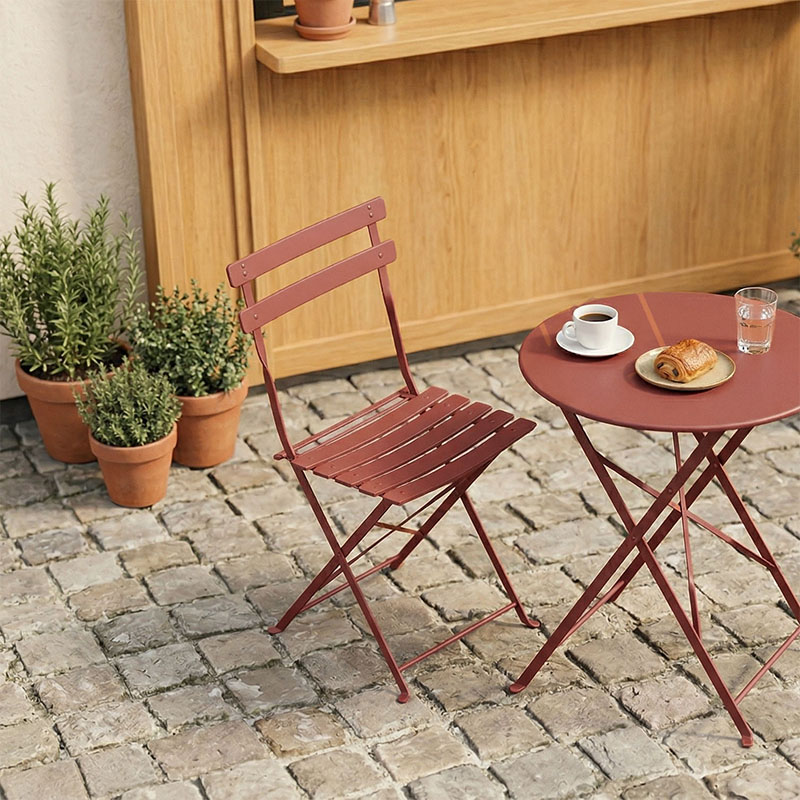 Καρέκλα Bistro pakoworld μεταλλική αναδιπλούμενη σε απόχρωση terracotta 42x46x82εκ | 2 τμχ