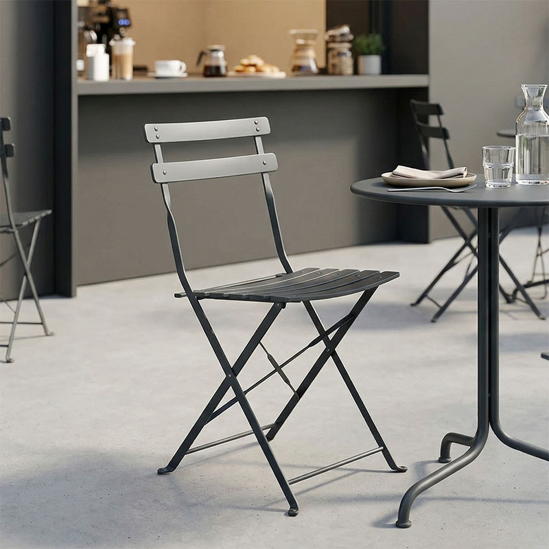 Καρέκλα Bistro pakoworld μεταλλική αναδιπλούμενη σε ανθρακί απόχρωση 42x46x82εκ | 2 τμχ