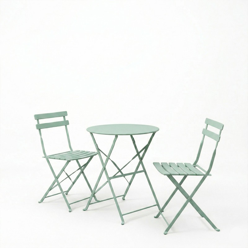 Τραπεζαρία Bistro pakoworld σετ 3τεμ μεταλλική αναδιπλούμενη σε μέντα απόχρωση Φ60x71εκ
