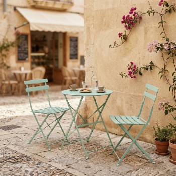Τραπεζαρία Bistro pakoworld σετ 3τεμ μεταλλική αναδιπλούμενη σε μέντα απόχρωση Φ60x71εκ