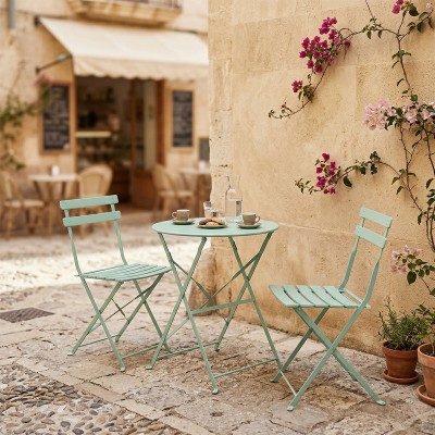 Τραπεζαρία Bistro pakoworld σετ 3τεμ μεταλλική αναδιπλούμενη σε μέντα απόχρωση Φ60x71εκ