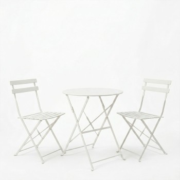 Τραπεζαρία Bistro pakoworld σετ 3τεμ μεταλλική αναδιπλούμενη σε λευκή απόχρωση Φ60x71εκ