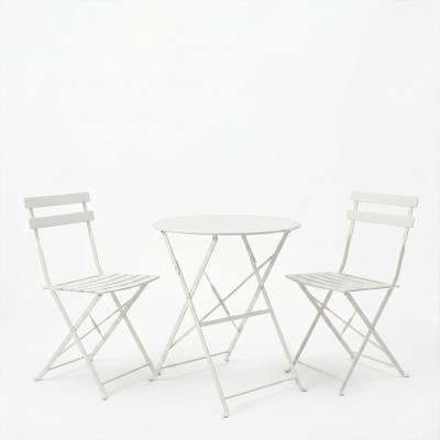 Τραπεζαρία Bistro pakoworld σετ 3τεμ μεταλλική αναδιπλούμενη σε λευκή απόχρωση Φ60x71εκ