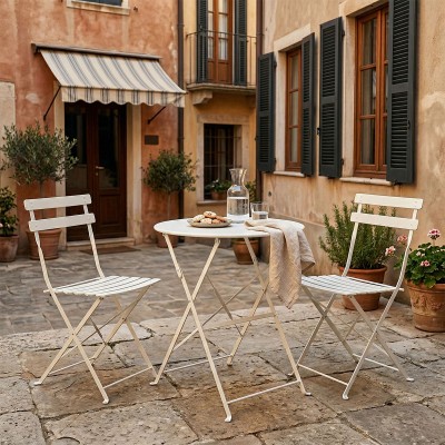 Τραπεζαρία Bistro pakoworld σετ 3τεμ μεταλλική αναδιπλούμενη σε λευκή απόχρωση Φ60x71εκ