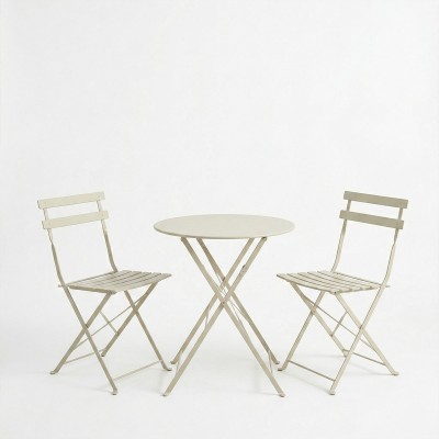 Τραπεζαρία Bistro pakoworld σετ 3τεμ μεταλλική αναδιπλούμενη σε σαμπανί Φ60x71εκ