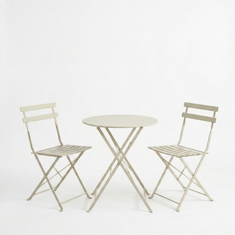 Τραπεζαρία Bistro pakoworld σετ 3τεμ μεταλλική αναδιπλούμενη σε σαμπανί Φ60x71εκ