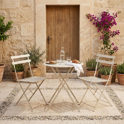 Τραπεζαρία Bistro pakoworld σετ 3τεμ μεταλλική αναδιπλούμενη σε σαμπανί Φ60x71εκ