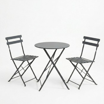 Τραπεζαρία Bistro pakoworld σετ 3τεμ μεταλλική αναδιπλούμενη σε ανθρακί απόχρωση Φ60x71εκ