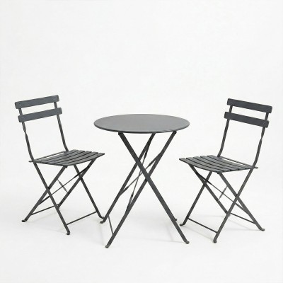 Τραπεζαρία Bistro pakoworld σετ 3τεμ μεταλλική αναδιπλούμενη σε ανθρακί απόχρωση Φ60x71εκ