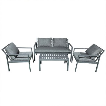 Σαλόνι Gardenly pakoworld σετ 4τμχ αλουμίνιο σε ανθρακί απόχρωση με ανθρακί μαξιλάρια