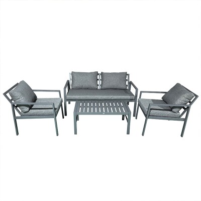 Σαλόνι Gardenly pakoworld σετ 4τμχ αλουμίνιο σε ανθρακί απόχρωση με ανθρακί μαξιλάρια