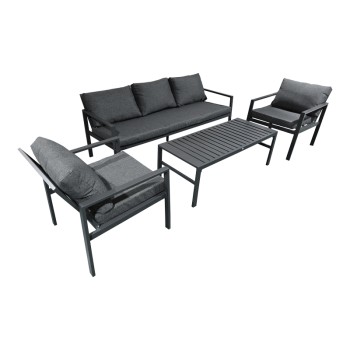 Σαλόνι Gardenly Ι pakoworld σετ 4τμχ αλουμίνιο σε ανθρακί απόχρωση με ανθρακί μαξιλάρια