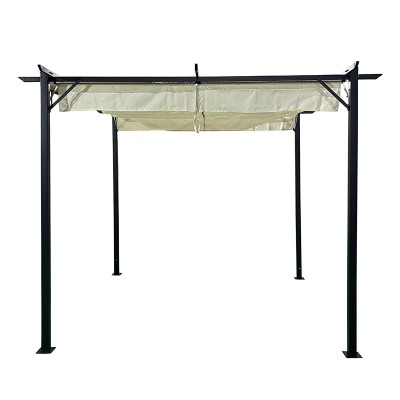 Κιόσκι κήπου Spectra pakoworld μαύρος μεταλλικός σκελετός - με συρόμενο κάλυμμα σε μπεζ απόχρωση 3x3m
