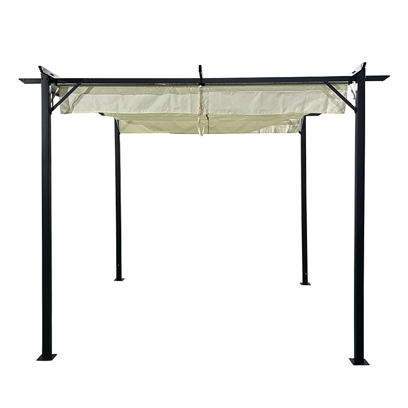 Κιόσκι κήπου Spectra pakoworld μαύρος μεταλλικός σκελετός - με συρόμενο κάλυμμα σε μπεζ απόχρωση 3x3m