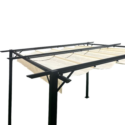 Κιόσκι κήπου Spectra pakoworld μαύρος μεταλλικός σκελετός - με συρόμενο κάλυμμα σε μπεζ απόχρωση 3x3m