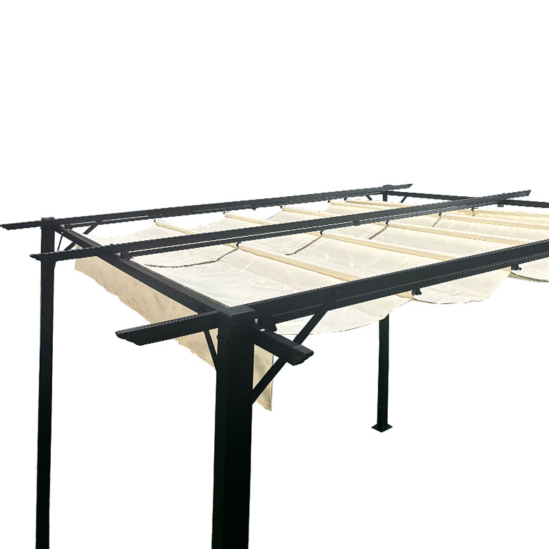 Κιόσκι κήπου Spectra pakoworld μαύρος μεταλλικός σκελετός - με συρόμενο κάλυμμα σε μπεζ απόχρωση 3x3m