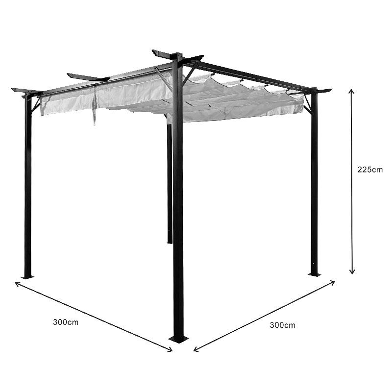 Κιόσκι κήπου Spectra pakoworld μαύρος μεταλλικός σκελετός - με συρόμενο κάλυμμα σε μπεζ απόχρωση 3x3m