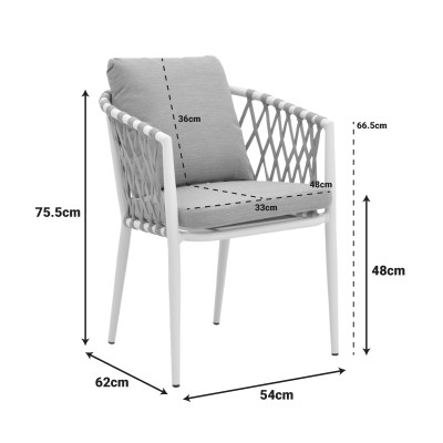 Πολυθρόνα Peluxe pakoworld αλουμίνιο ανθρακί-pe σχοινί φυσικό-μαξιλάρια γκρι 54x62x84εκ