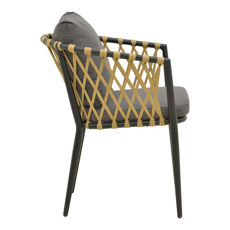 Πολυθρόνα Peluxe pakoworld αλουμίνιο ανθρακί-pe σχοινί φυσικό-μαξιλάρια γκρι 54x62x84εκ